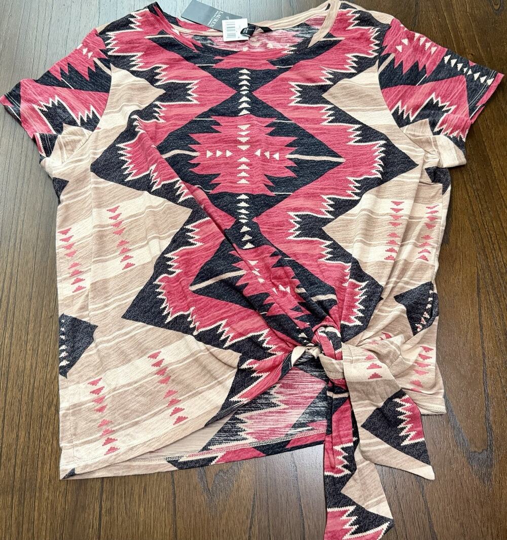 NWT Lauren Ralph Lauren Southwestern Print Tie-Waist Jersey T-Shirt Size XXL